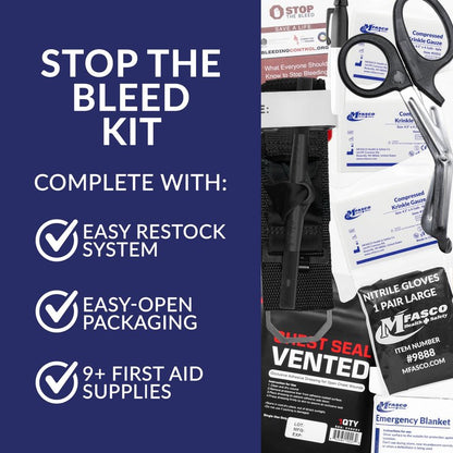 MFASCO 10-Piece Stop The Bleed - Bleeding Control Kit, Tourniquet, Compressed Gauze, Chest Seal, Portable, Easy-to-Open Packaging, Packed in A Plastic Kit That Can Be Mounted or Carried