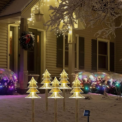 Christmas Solar Pathway Lights, Solar Tree Lights with Stake Landscape Lights Outdoor Waterproof Christmas Decorative Lights for Garden Yard Lawn Patio Walkway, 5 Pack