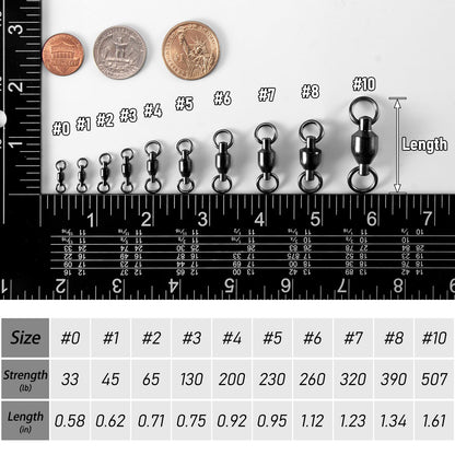Alwonder 30-Pack Ball Bearing Swivels Fishing Tackle, High Strength Stainless Steel Solid Welded Rings Barrel Swivel Hook Line Connector with Black Nickel Coating Saltwater Freshwater #0