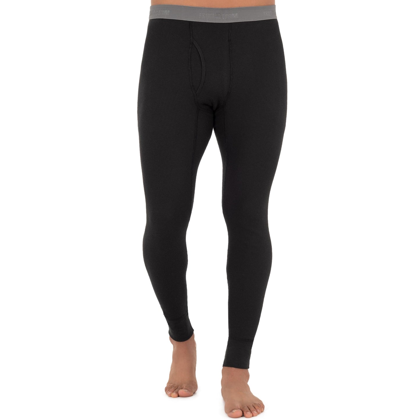 Fruit of The Loom Men's Recycled Waffle Thermal Underwear Bottom, Black, Medium
