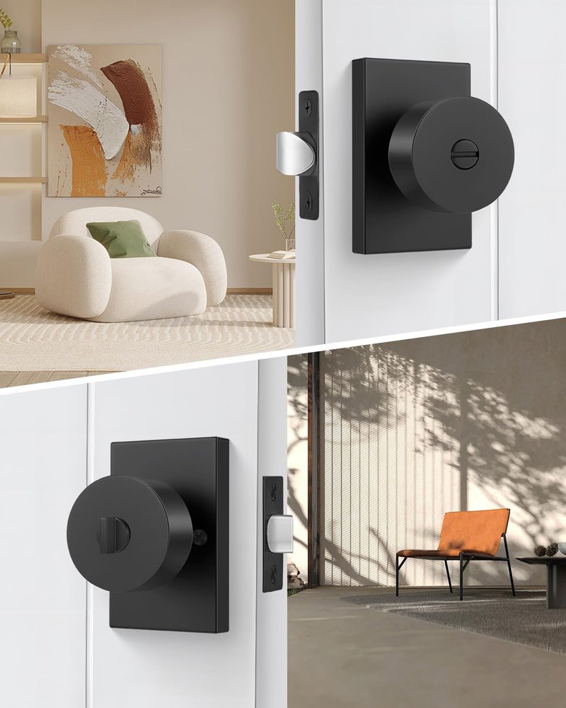 Goldenwarm Black Door Knob Interior, Zinc Alloy Matte Black Privacy Door Knobs for Bedroom Bathroom, Heavy Duty Modern Interior Door Knob (1 Pack)