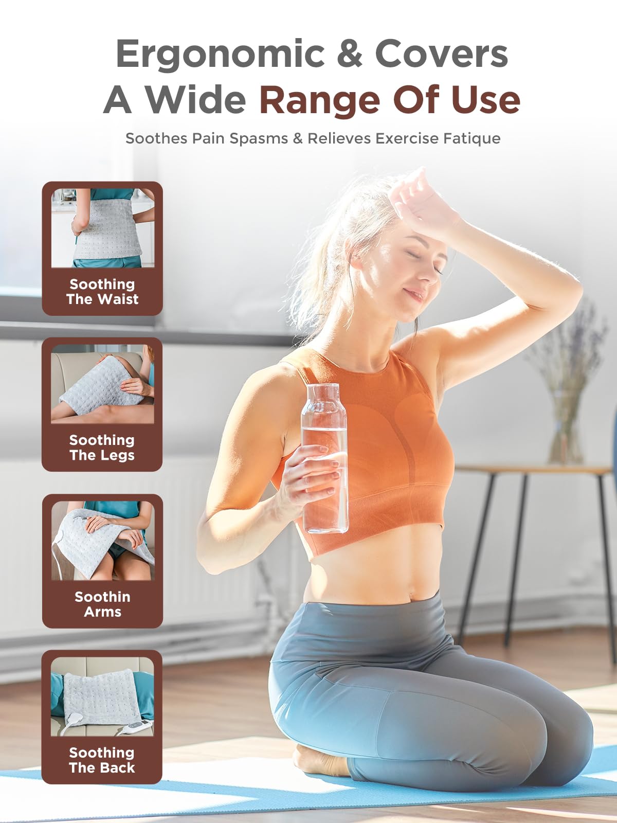 Heating Pad for Back & Cramps Relief,Electric Heat Pad Fast Heat,6 Level Heat Setting,3 Level Timming,Auto Shut Off, Machine Washable,Suitable for Back,Neck,Abdomen Pain Relief (Dark Grey, 17''×33'')