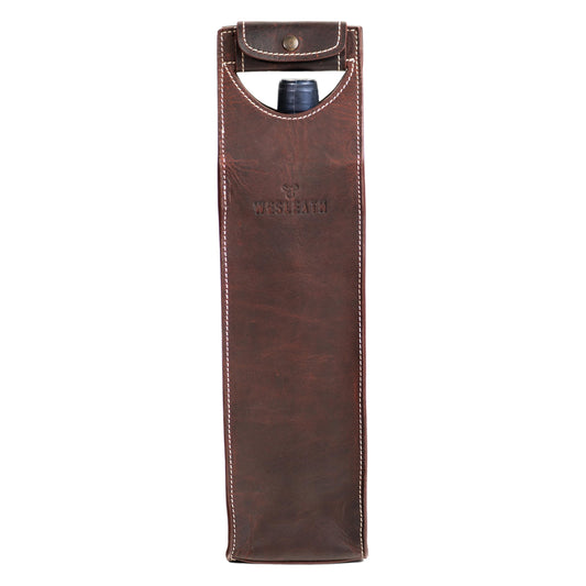 Leather Tote Wine Carrier Bag | Premium Quality Single Bottle Carry with Strong Handles, Full Grain Leather & Metal Buckle - Protective Carrier for Picnic, Wine Champagne Gift Bag in Burgundy