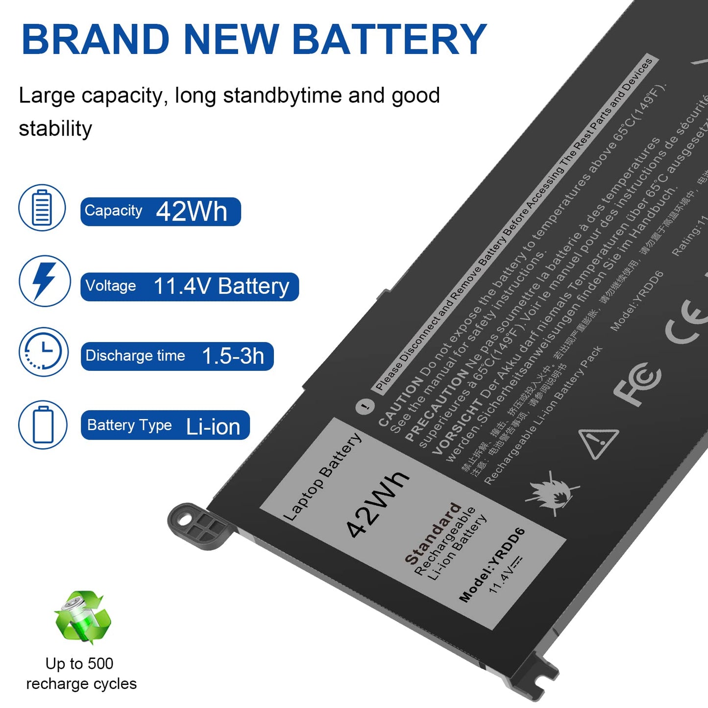 YRDD6 Battery for Dell Inspiron 5591 7586 5491 5481 5482 5485 3310 2-in-1 15 3582 3583 3593 3584 5590 5593 5594 5585 5598 14 3493 5493 5480 3793 Vostro 3491 5481 5581 5490 5590 0YRDD6 01VX1H 0VM732