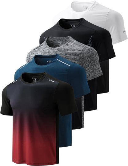 5 Pack Men’s Active Quick Dry Crew Neck T Shirts | Athletic Running Gym Workout Short Sleeve Tee Tops Bulk (Set 20, 5X-Large)