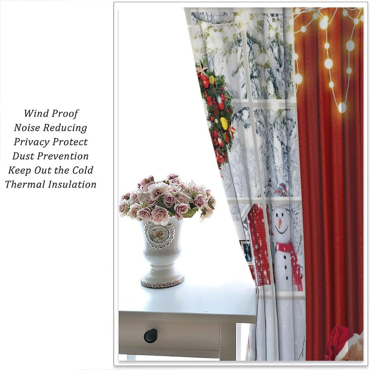 FengMingRui Merry Christmas Curtains Winter Festival Snowman Christmas Tree New Year Christmas Window Treatment Bedroom Living Room Decoration Blackout Decor Window Drapes 42" W X 63" L