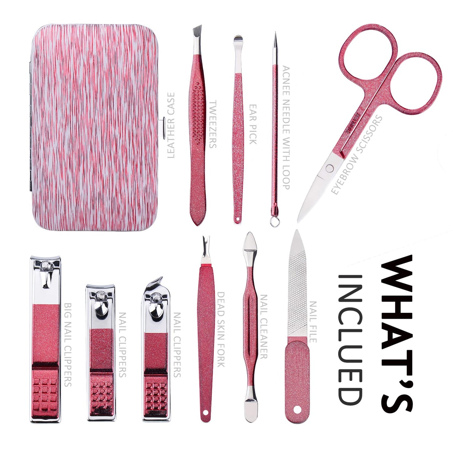 Manicure Set 10 in 1 Stainless Steel, Nail Clippers Scissors Pedicure Tools Kit - Portable Travel Grooming Kit for Men and Women with Leather Case (Jade Green)