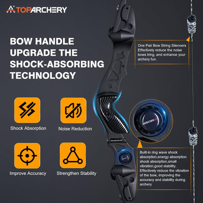 TOPARCHERY 62" Black Hunter Recurve Bow, ILF Interface Shock Absorption Takedown Hunting Recurve Bow for Adult & Youth Beginner, Longbow Archery Set for Outdoor Target Hunting Practice-40LBS-Black