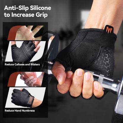JOBGAIN Workout Gloves for Women and Men, Breathable Weight Lifting Gloves, Grip & Shock Absorption, Full Palm Protection, for Gym Exercise, Fitness, Training & Cycling, Black, Size S