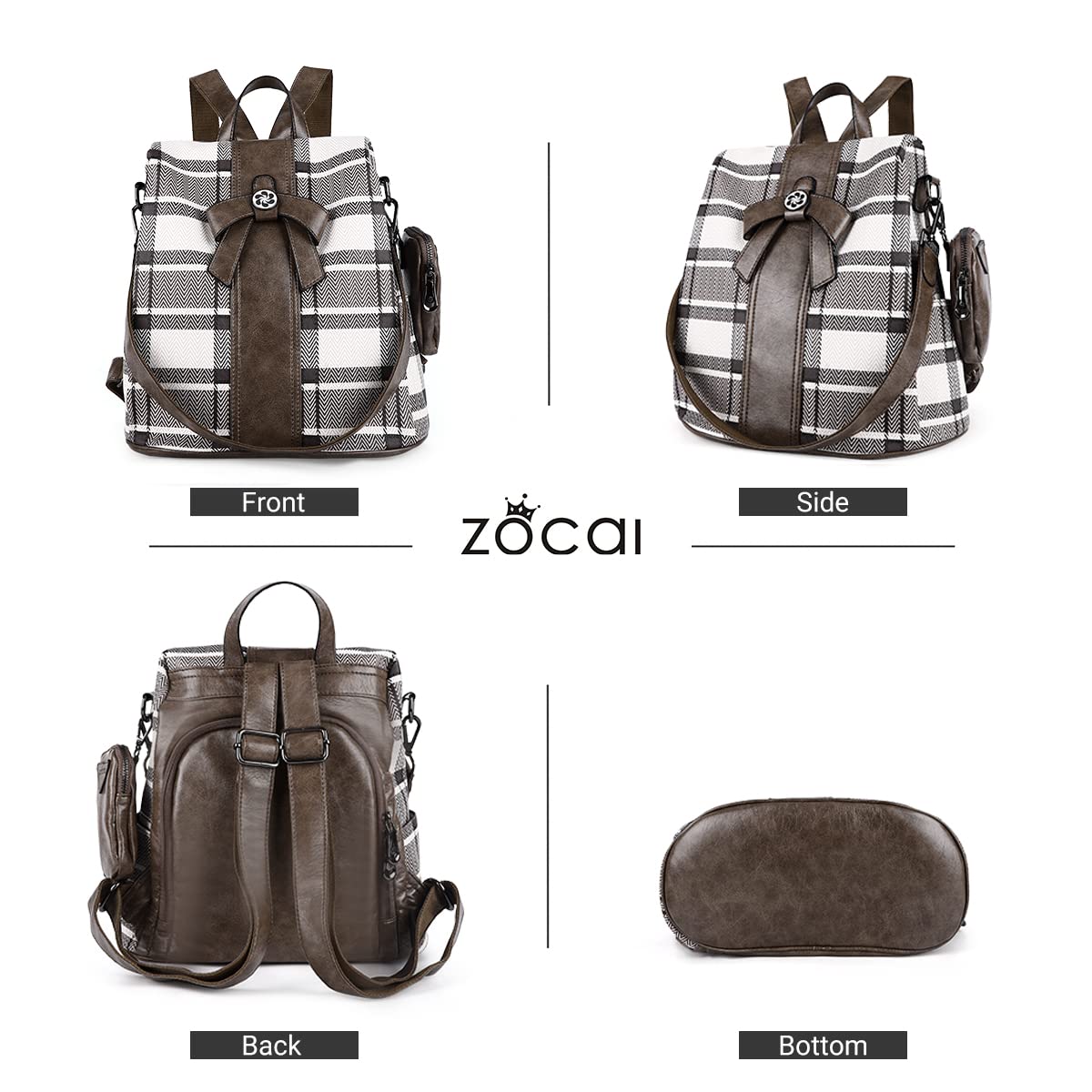 ZOCAI Backpack Purse for Women Fashion Backpack Purses PU Leather Daypacks Anti-Theft Shoulder Bag Satchel Purse(Khaki)