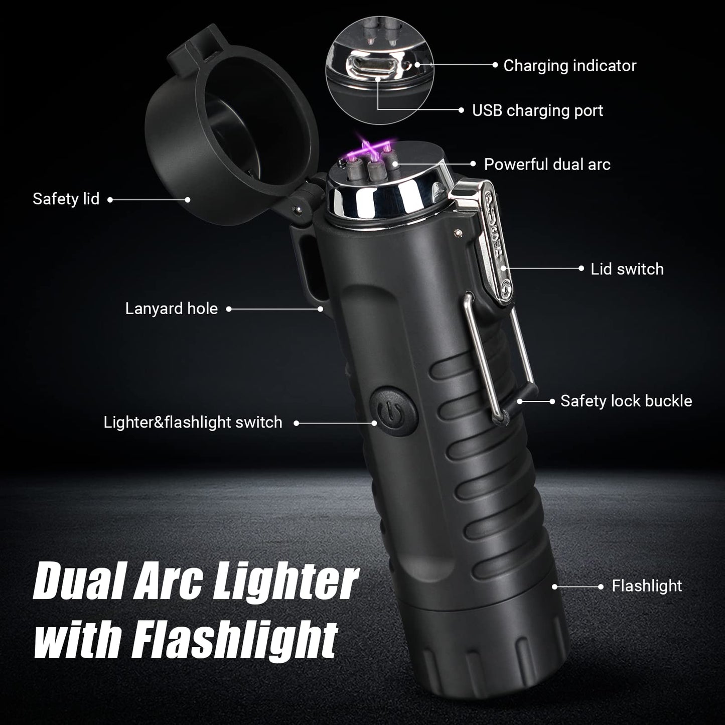 Scotte Plasma Windproof Arc Lighter Electric Lighter and LED Flashlight - 2 in 1 (Black)/5 in 1 Magnesium Fire Starter for Emergency Survival, Candle, Camping, Hiking, All Weather Magnesium Ferro Rod