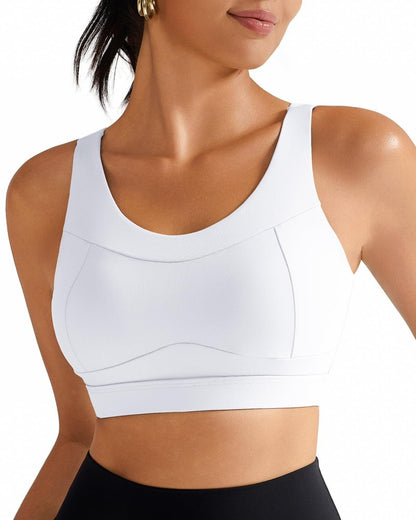 RUNNING GIRL High Impact Sports Bras for Women,Racerback White Bra Workout Crop Tank Tops Longline Sports Bra Push up(WX2667 White,XXL)