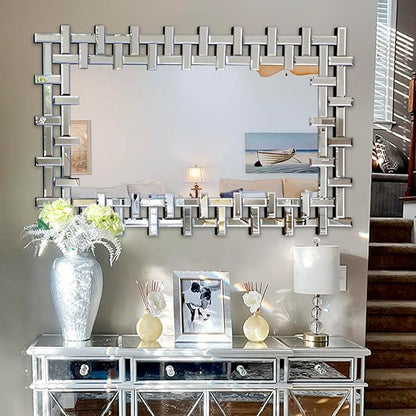 Decorative Wall Mirror with Beveled Glass Frame, 47''x24'' Large Living Room Mirror, Elegant Frameless Accent Mirror for Entryway, Dining Room, Fireplace