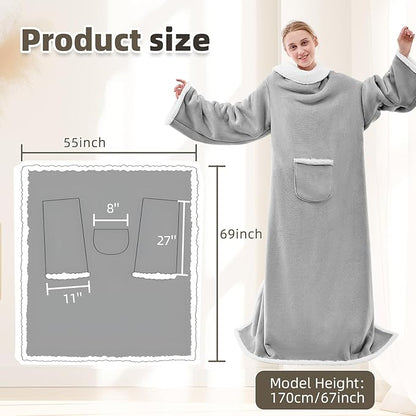 IFNOW Sherpa Wearable Blanket with Sleeves for Women Men Adults, Cozy Wearable Blanket with Arm and Pocket, Warm Full Body TV Wrap Throw Blanket, Soft Robe Blanket as Gifts for Mom Wife, Grey