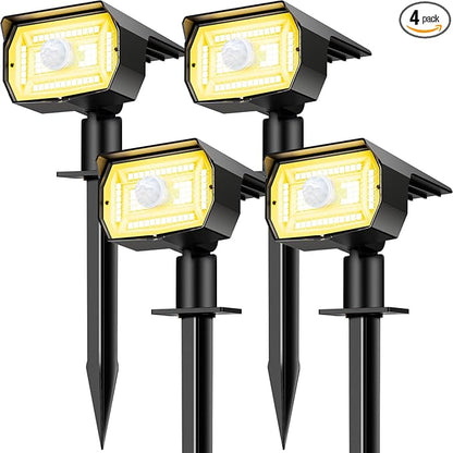 Solar Spot Lights Outdoor Motion Sensor with 3 Modes, [ 4 Pack/56 LED ] Solar Spotlights Outdoor Waterproof 2-in-1 Auto On/Off Landscape Lighting for Outside Yard Wall Garden Pathway, Warm White