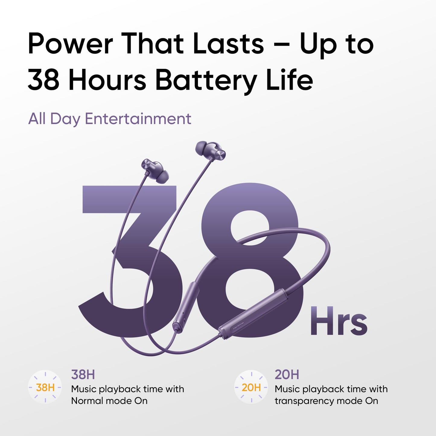 realme Buds Wireless 5 ANC in Ear Bluetooth Headphones, 50dB ANC, 13.6mm Dynamic Bass Driver, 360° Spatial Audio, 45ms Low Latency, Upto 38hrs Playback, IP55 Rating, Dual Device Connection - (Purple)