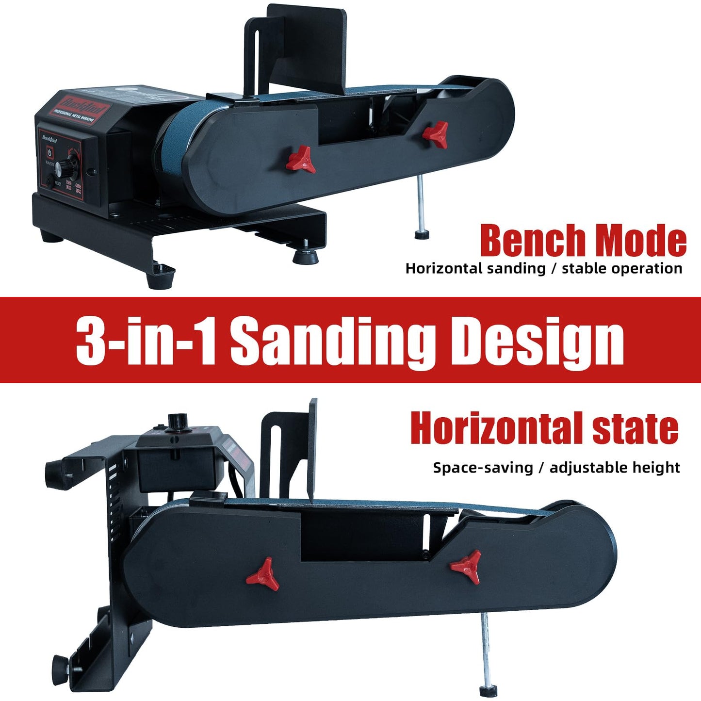 Bucktool Variable Speed 2×42 Inch Belt Sander 3.5A DC Motor with Control Panel, Quick Belt Release, Adjustable Foot, Horizontal or Wall-Mountable Bench Machine for Knife Making and Metalworking