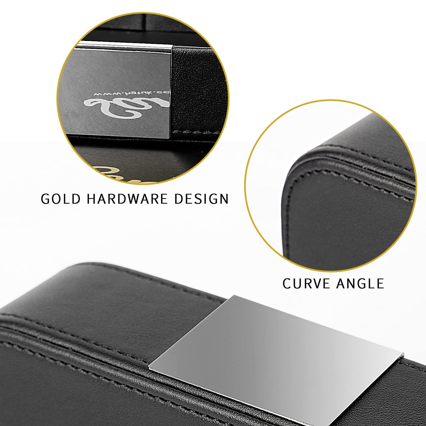 SANZIE Luxury Leather Desktop Storage Small Catchall Organizer Decorative Tray for Entryway Table to Hold Jewelry Watch Cosmetics Keys Phone Wallet, Home & Office Accessories (Metal Silvered, Black)