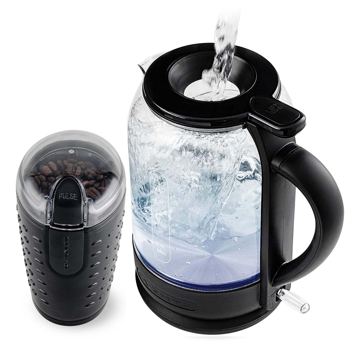 OVENTE Electric Coffee Grinder for Beans, Spices and More, 2.5Oz Compact Grinding Mill, Spice Grinder with Stainless Steel Blade, Pulse Button Operation and Transparent Easy to Open Lid, Black CG225B