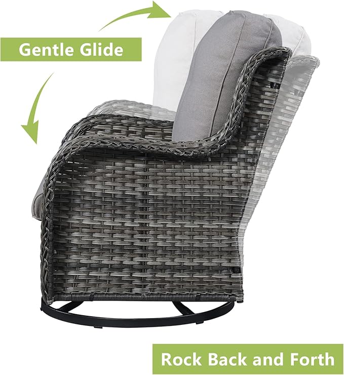 Rilyson Wicker Patio Furniture Set - 5 Piece Rattan Outdoor Sectional Conversation Sets with 2 Rocking Swivel Chairs,2 Ottomans and 1 Loveseat for Porch Deck Garden(Mixed Grey/Grey)
