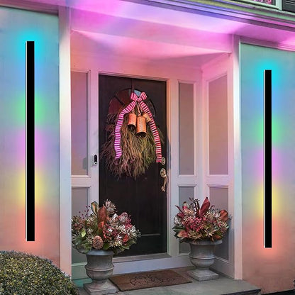 Outdoor RGB Long Wall Lights 2 Pack 79inch Modern Outdoor Led Wall Light Fixture IP65 Waterproof Long Wall Sconce LED Linear Wall Mount Lights for House