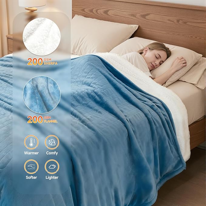 Heated Blanket Electric Blanket King 100"x90" Heating Blanket with Dual Control 10 Heat Levels & 10 Hours Auto-Off Overheat Protection Cozy Soft Flannel King Size Blanket Fast Heating Machine Washable