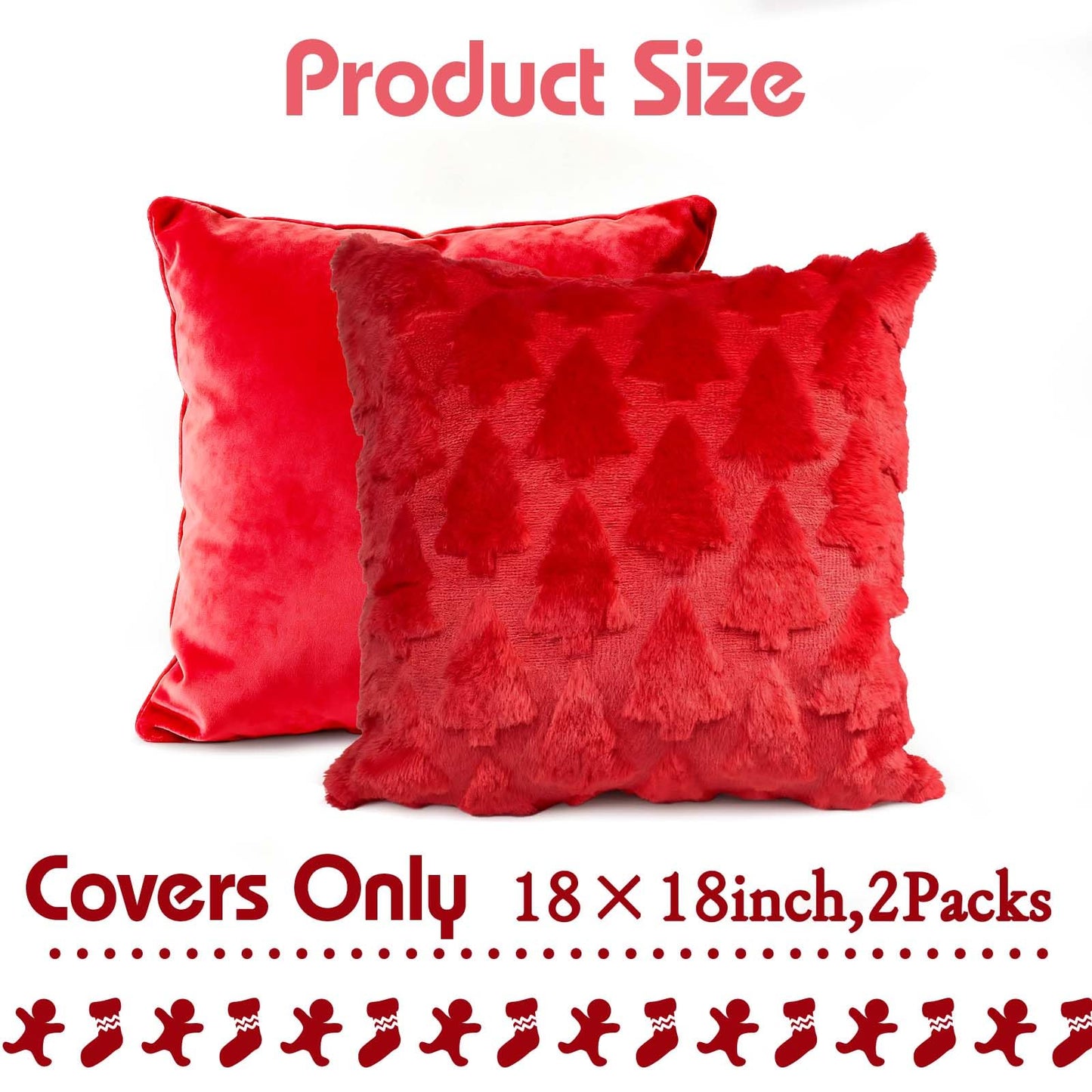 ONFAON Christmas Decorations - Christmas Pillow Covers 18x18 Inch Set of 2 Christmas Tree Decorative Red Soft Plush Faux Fur Throw Pillows Winter Holiday Decor Throw Cushion Case for Home Couch