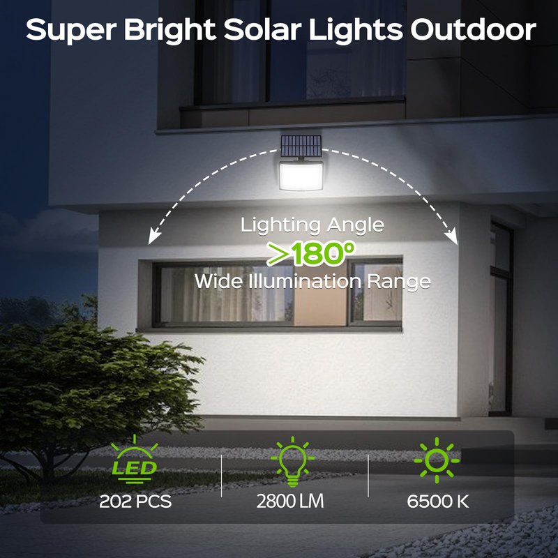 Adiding Solar Outdoor Lights, 2800LM LED Flood Lights with 16.4 Ft Cable, Remote Control Solar Motion Sensor Lights with 3 Modes, Solar Powered Security Lights for Outside Patio, Yard, Garage, 4 Pack