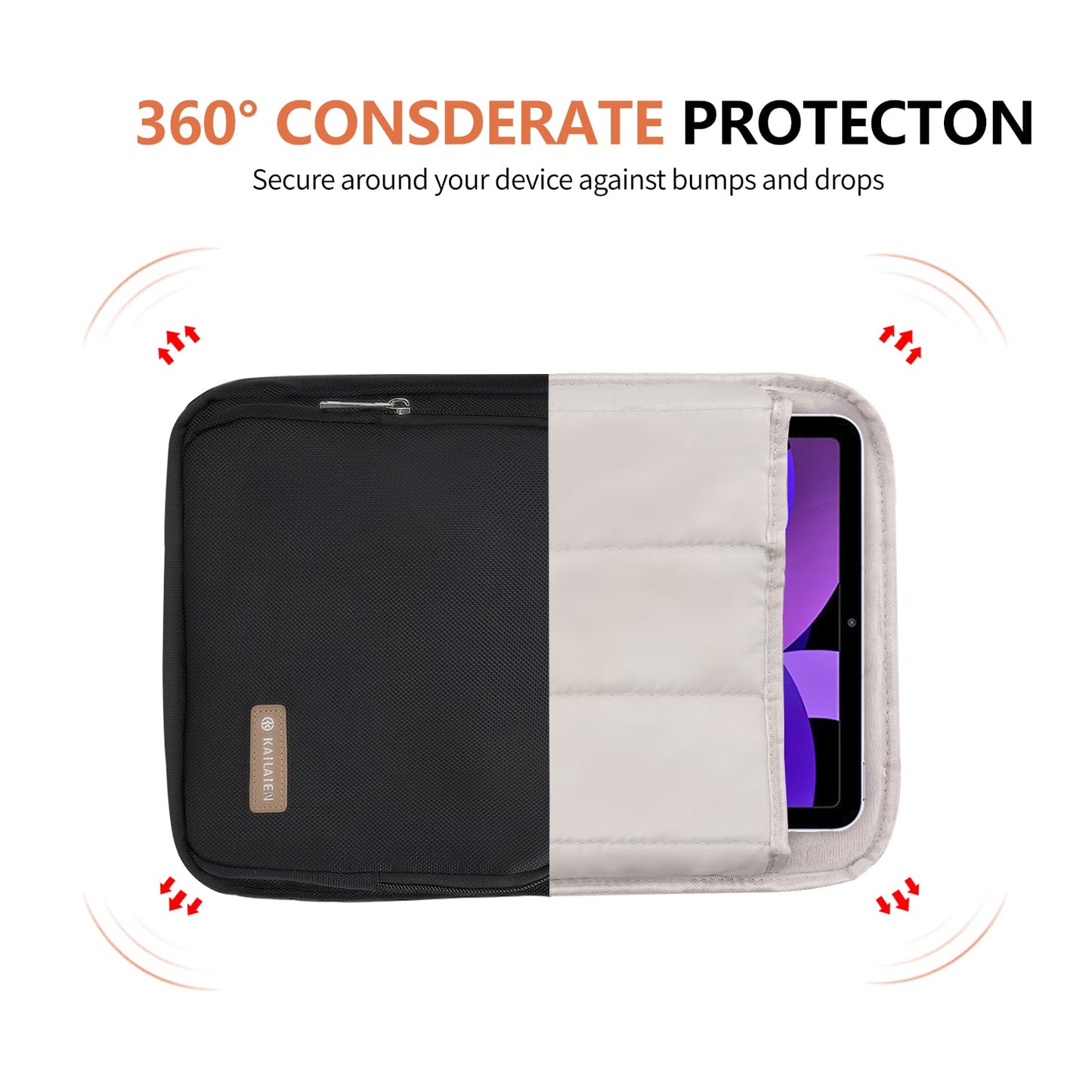 Kailaien 10-13 Inch Tablet Sleeve Bag, Ipad Bag for 13 In/11 in New iPad Pro M4 & 13 in Air M2 2024,iPad Pro 12.9 M2&M1,Ipad 10.9,Galaxy Tab S8+/S9+ 12.4,with Removable Shoulder Strap(Black)