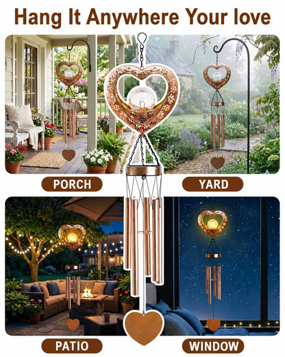 Nacome Solar Heart Wind Chimes for Outside: Weatherproof Metal Outdoor Decor Easy Hanging for Garden Patio Tree Window - Melodious Mother's Day Birthday Gifts for Mom Women Mom Grandma Her Wife