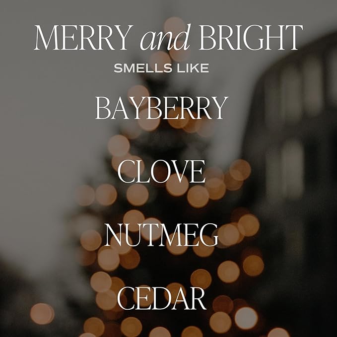 Sweet Water Decor Merry and Bright Candle - Bayberry, Fir, Nutmeg, and Clove Winter Holiday Scented Soy Candles for Home - 9oz Clear Jar, 40 Hour Burn Time, Made in The USA