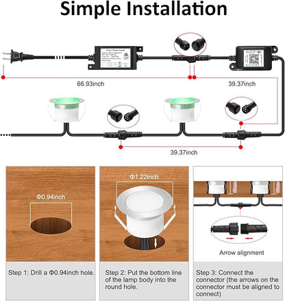 INDARUN Deck Lights Outdoor Waterproof 30 pcs, Φ1.22 RGB Smart 12V Low Voltage LED Recessed Deck Lighting with Remote, Work with Alexa/Google, Outdoor Step Stair Lights for Floor Landscape Lighting