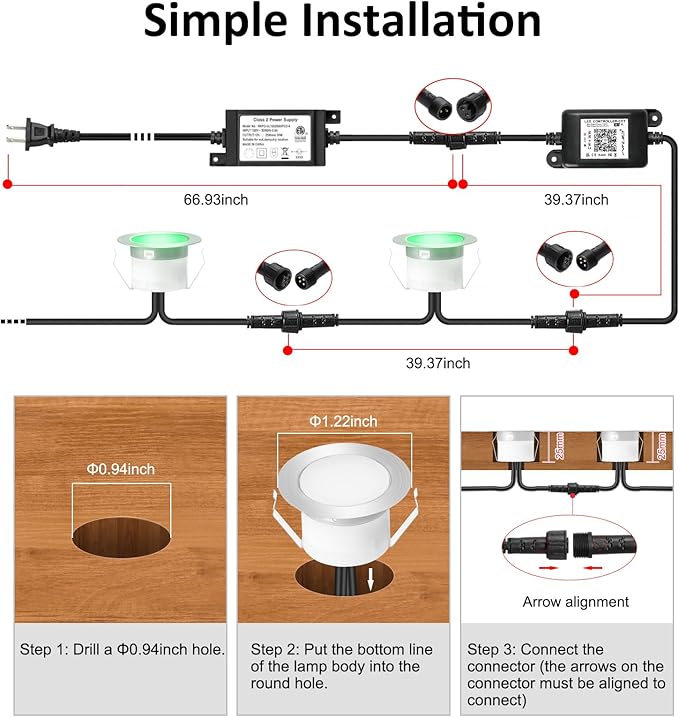 INDARUN φ1.22 Deck Lighting, LED Recessed Deck Lights Outdoor Waterproof, 12V Low Voltage RGB Deck Lamp with Remote, Smart In Ground Landscape Deck Step Lights for Stair, Path, Garden