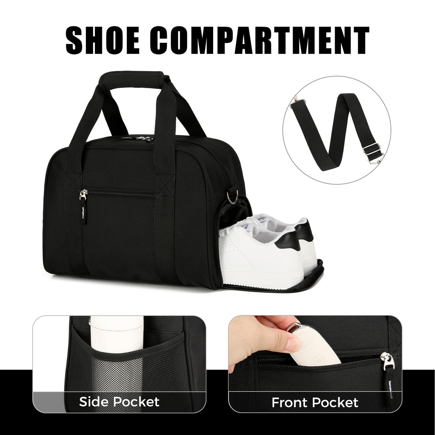 SeaRock 14 inch Small Gym Bag for Men & Women, Mini Duffle Bag with Shoe Compartment, Carry On Duffel Bag for Travel Sports, Black
