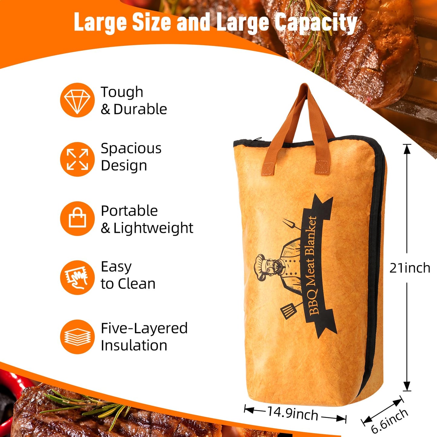BBQ Blanket for Resting Meat-Air Fryer/Dough/Kitchen/Smoker Accessories Party Picnic Camping-Insulated Bag for Brisket/Pork Shoulder/Turkey-Anniversary Birthday Gift for Men (21in)
