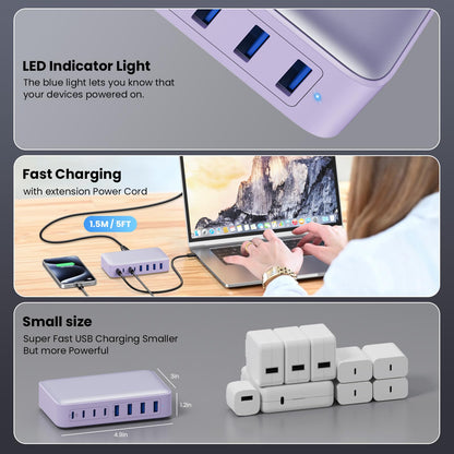 USB C Charger 200W USB C Charger Block,Upgraded GaN III 8-Port Fast Charging Station Hub,PD 65W Laptop Charging Adapter Compatible with MacBook Pro/Air,DELL,Steam Deck,iPhone 16/15/14,Galaxy S23/22