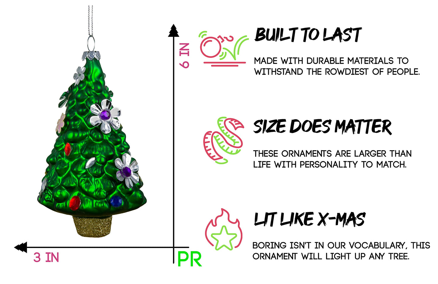 Party Rock | Christmas Tree with Flowers Glass Ornament | X-Mas Collection