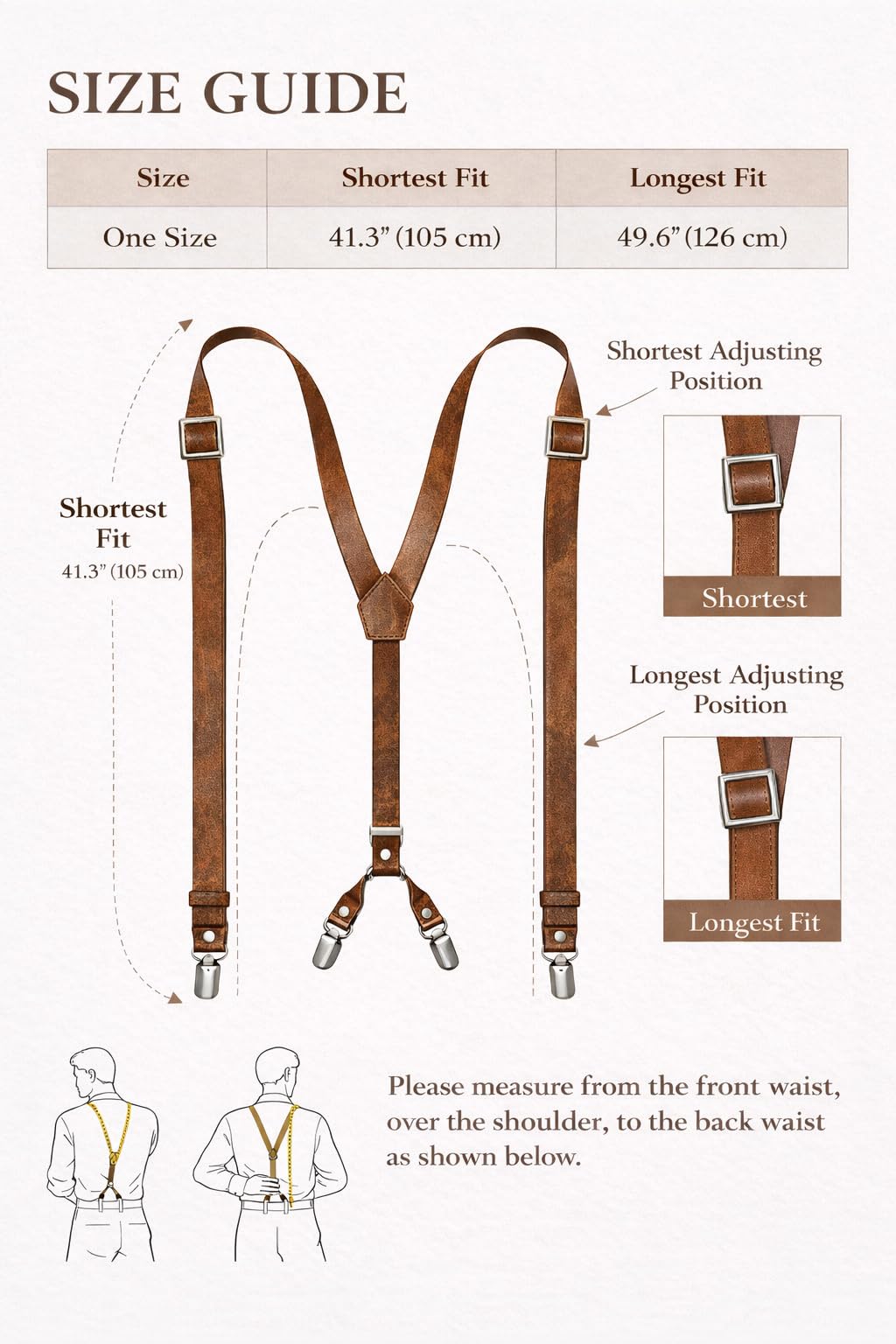 Voolup Leather Suspenders for Men – Y-Back Adjustable Heavy Duty Suspenders with 4 Strong Metal Clips | Genuine Full-Grain Leather | Perfect Groomsmen Gift for Wedding | Rustic Brown