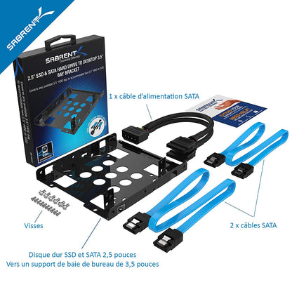 SABRENT 3.5 Inch to x2 SSD / 2.5 Inch Internal Hard Drive Mounting Kit [SATA and Power Cables Included] (BK-HDCC)