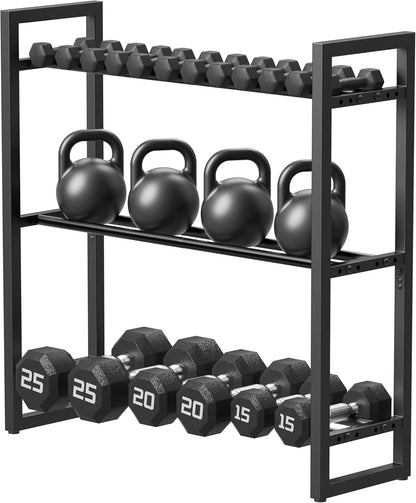 Pickpiff Adjustable 3-Tier Dumbbell Rack –Sturdy Heavy-Duty Metal Weight Storage Stand for Dumbbells and More – Space-Efficient Home Gym Organizer – 600 lb Capacity (Dumbbells Not Included)