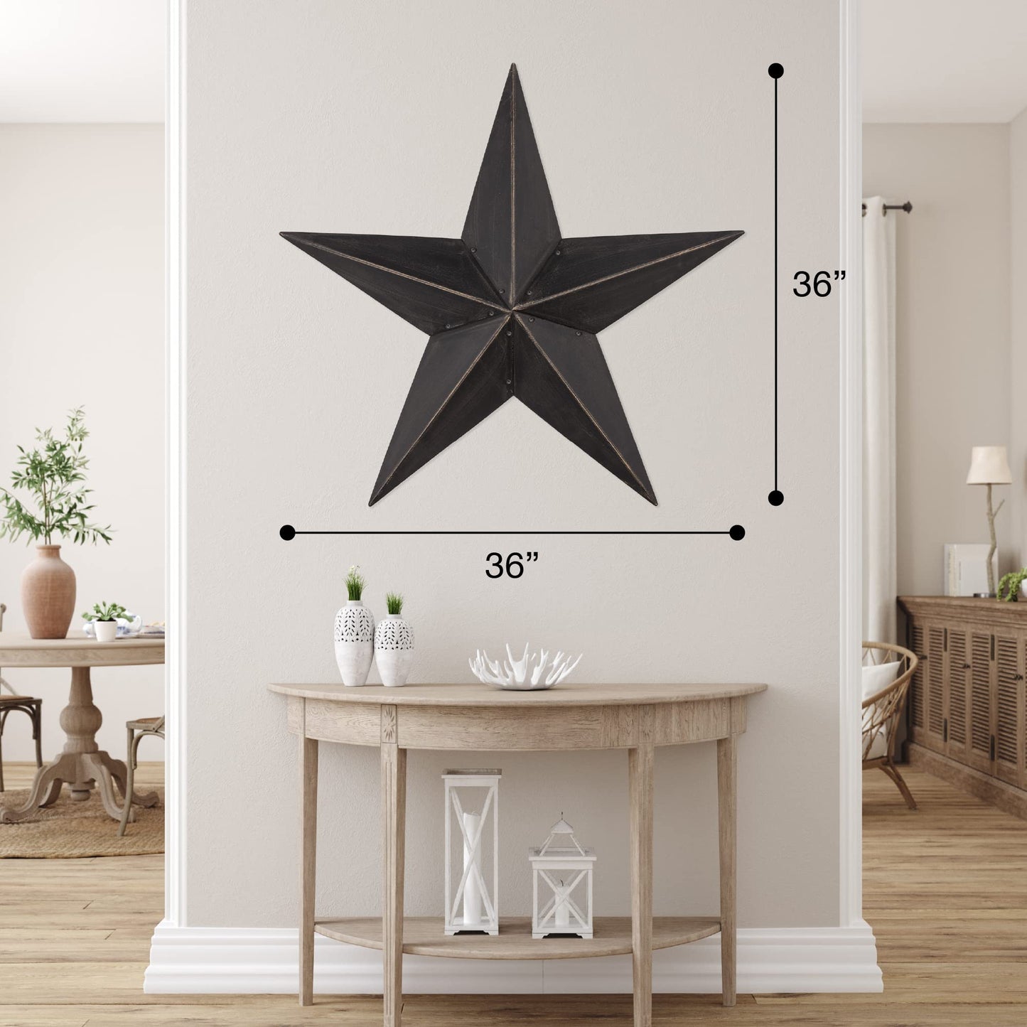 The Hearthside Collection CWI Gifts Metal Barn Star - 36 inch Galvanized Hanging Star - Farmhouse Wall Decor - Black