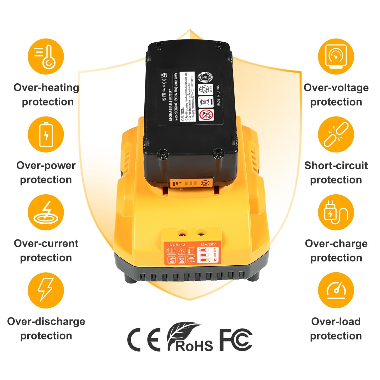 20v Max Battery Replacement for Dewalt Battery 5.0Ah with DCB112 Battery Charger Station for DCB200 DCB120
