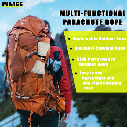 VVAAGG 1000 White Paracord Rope 100FT, 4mm Utility Parachute Cord 12 Strand Nylon Camping Rope, Tent Rope, Clothsline Rope