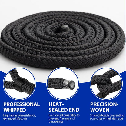 HOKINETY Boat Dock Fender Lines - 1/2" x 10ft Marine Rope with Pre-Spliced 6" Loop Double Braided Nylon Ropes Bumper Tie Mooring Line for Boats Docking Pontoon Boating Accessories - 4 Pack Black