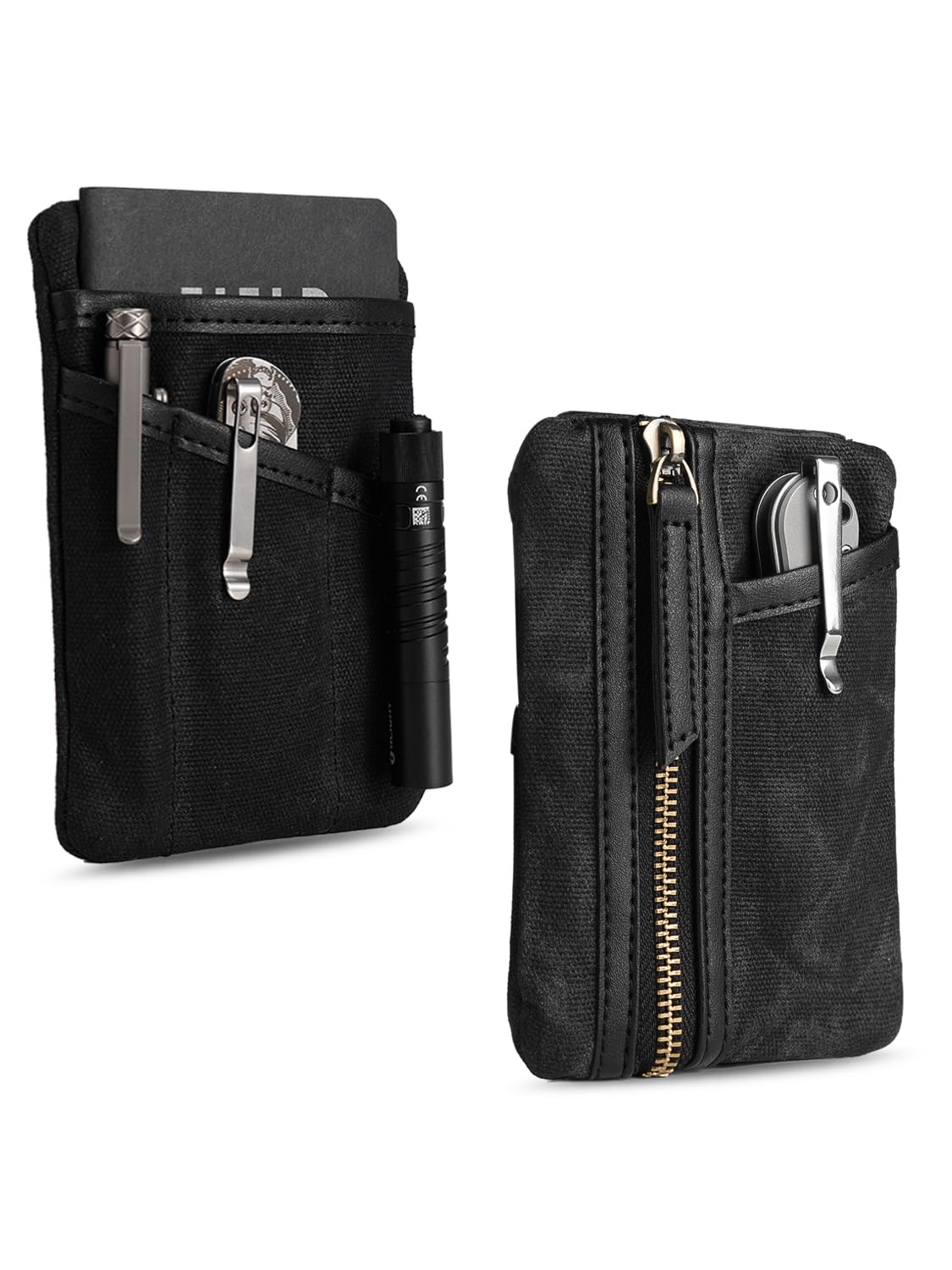 Sayram SP6 EDC Pouch, Waxed Canvas Compact Pocket Organizer, EDC Pocket Pouch for Men, Zippered Pocket Pouch, Mini EDC Organizer for Everyday Carry, Multitool Organizer Pouch (Oil Wax Black)