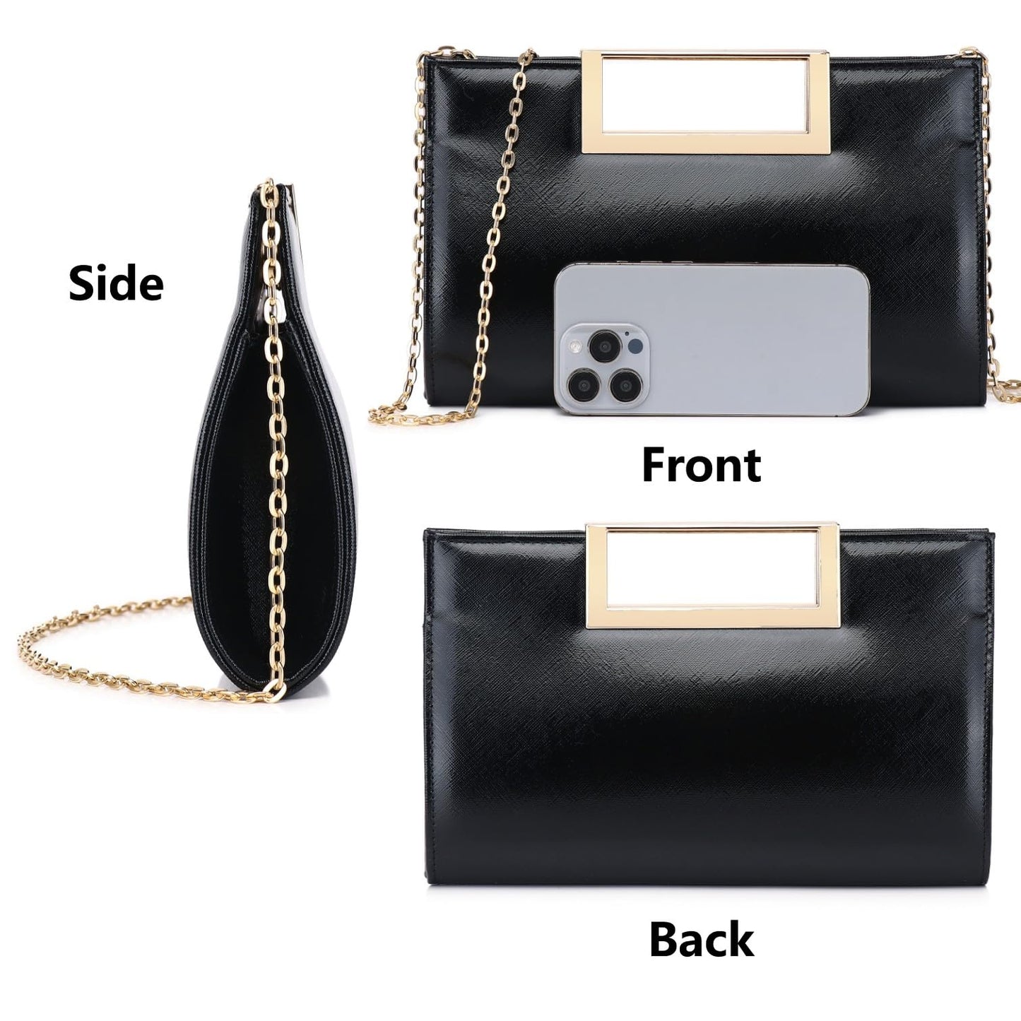 Gurina Evening Clutch Purses for Women Formal Party Clutch Bags Cocktail Prom Fashion PU Leather Shoulder Handbags (BO62 Black)
