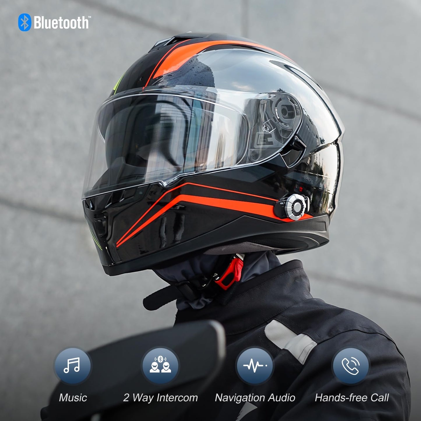 Bluetooth Motorcycle Helmet FreedConn BM12 DOT Full Face Bluetooth Helmets Motorcycle Dual Visor Helmet with Integrated Intercom System/ 2~3 Riders Pair/ 500M/ FM/ MP3/ Voice Dial (Multi-Color, XXL)