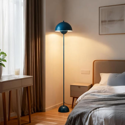 SUNLLOK Flower Pot Floor Lamp for Living Room, Metal Dome Lampshade Standing Floor Lamp with Foot Switch, Modern Reading Floor Light Fixture for Kitchen Island, Bedroom, Restaurant (Pearl Blue)