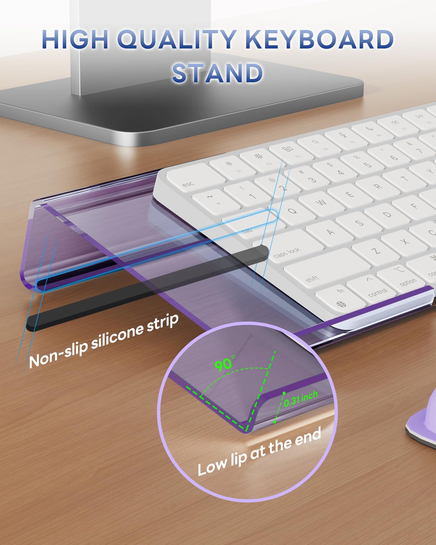 Laborio Computer Keyboard Stand for Desktop, Keyboard Wrist Rest Holder Stand for Easy Typing with Wrist Pad for Office Desk, Home, School(Purple)