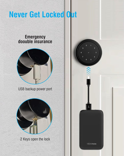 ADWUMAONG 5-in-1 Smart Fingerprint Door Knob with Keypad, Bluetooth/APP Control, Keyless Entry Door Lock, Easy No-Drill Installation for Front Door, Bedroom, Office